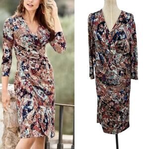 Peruvian Connection Imari Faux‎ Wrap Dress Jersey Abstract Print Size XL